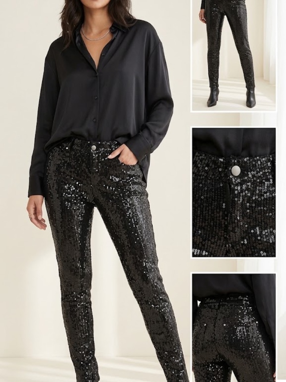 Zara Trafaluc Evening Collection Black Sequin Skinny Pants - Talla S (MEX 26)